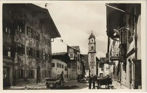 Ansichtskarte Mittenwald Straßenpartie - Auto 1929