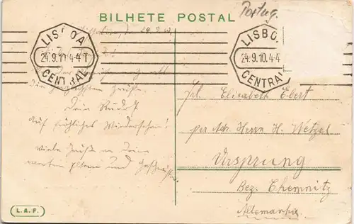 Postcard Lissabon Jardim de S. Pedro d'Alcantara 1910