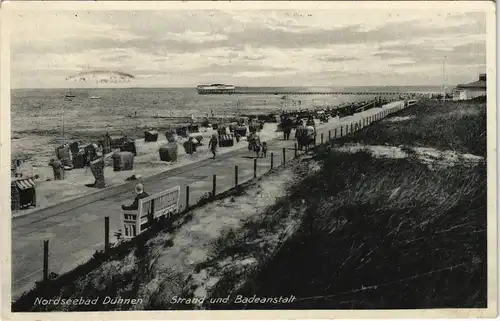 Ansichtskarte Duhnen-Cuxhaven Strand, Seebrücke 1938  gel. Bahnpoststempel