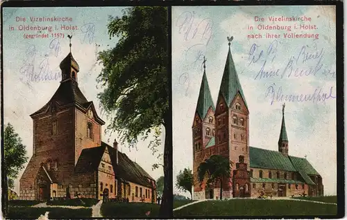 Ansichtskarte Oldenburg Die Vizelinskirche und Vorbau - 2 Bild 1916