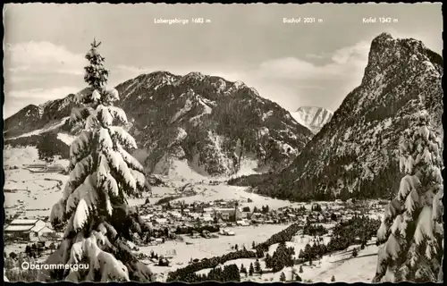 Ansichtskarte Oberammergau Panorama-Ansicht zur Winter-Zeit 1955