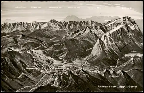 Ansichtskarte Grainau Relief-Panorama vom Zugspitz-Gebiet 1970