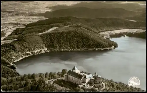 Asel-Vöhl Edersee mit Blick auf Schloss Waldeck u. Sperrmauer 1960