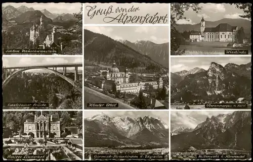 .Bayern Gruss von der Alpenfahrt; Mehrbild-AK mit Kloster, Schlössern uvm. 1960