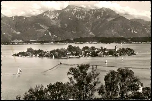 Ansichtskarte Chiemsee Fraueninsel im Chiemsee; Alpen Blick 1962