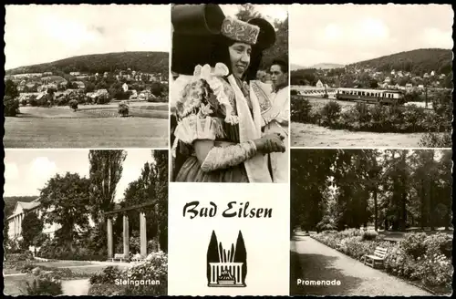 Bad Eilsen Mehrbildkarte mit Trachten-Frau und Ortsansichten 1966