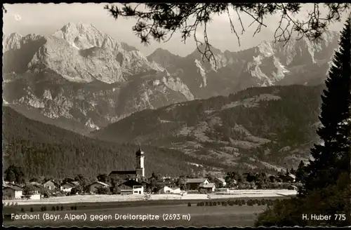 Ansichtskarte Farchant Ortspanorama (Bayr. Alpen) gegen Dreitorspitze 1955