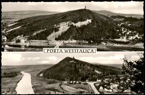 Porta Westfalica Stadtteilansichten, Jakobsberg mit Fernsehturm, 2-Bild-AK 1965