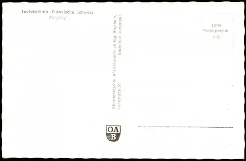 Ansichtskarte .Bayern Teufelshöhle Fränkische Schweiz 1960
