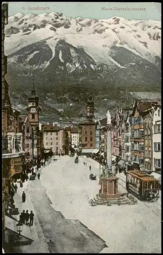 Ansichtskarte Innsbruck Maria Theresienstraße u. Alpen Panorama 1912/1910