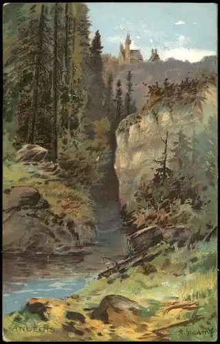 Ansichtskarte Andechs Flußpartie Kloster Künstlerkarte 1908