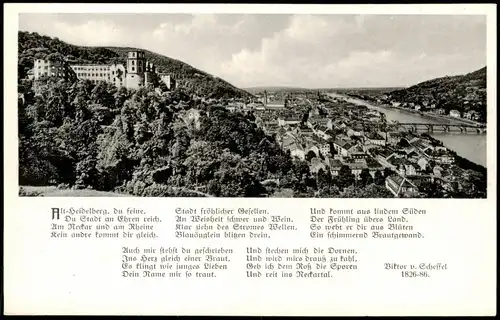 Ansichtskarte Heidelberg Panorama-Ansicht mit Viktor v. Scheffel Text 1950