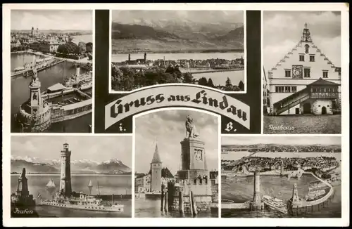 Lindau (Bodensee) Gruss-Aus-Mehrbildkarte mit 6 Foto-Ansichten 1955