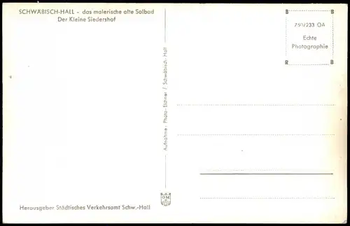 Ansichtskarte Schwäbisch Hall Der Kleine Siedershof 1960