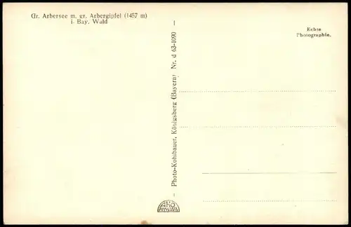 Bayerisch Eisenstein Gr. Arbersee m. gr. Arbergipfel Bay. Wald 1950