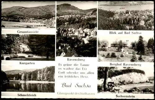 Bad Sachsa Mehrbild-AK u.a. Ravensberg Berghof, Kurgarten, Gesamtansicht 1962