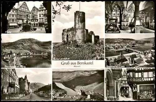 Bernkastel-Kues Mehrbildkarte mit Burg Landshut, Am Gestade, Markt uvm. 1960