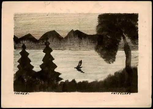 Ansichtskarte  Künstlerkarte: Sonnenuntergang - See 1914