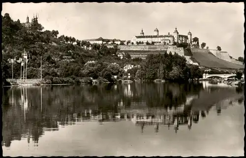 Ansichtskarte Würzburg Flußpartie - Festung Marienberg 1958