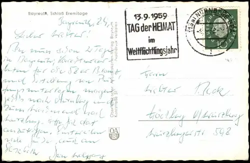 Ansichtskarte Bayreuth Erimitage 1959