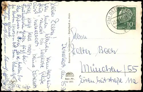 Ansichtskarte Dettelbach MB mit Ortsansichten 1957   gel  Stempel DETTELBACH