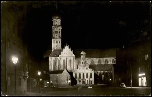 Ansichtskarte Augsburg St. Ulrich Münster bei Nacht 1958