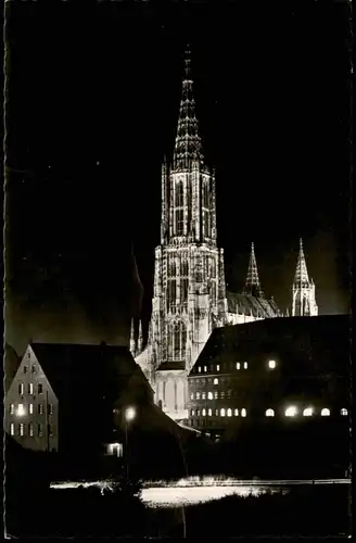 Ansichtskarte Ulm a. d. Donau Münster bei Nacht 1957