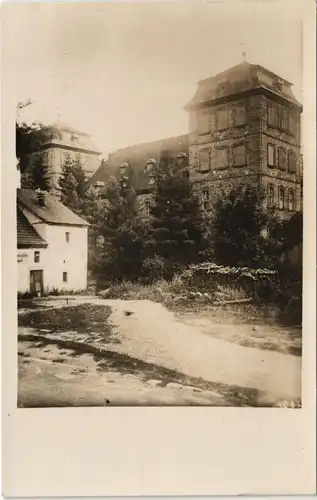 Ansichtskarte Burgpreppach Schloss mit Bäumen und Holzstapel 1927 Privatfoto