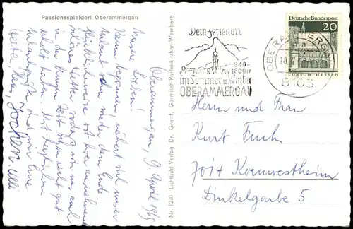 Ansichtskarte Oberammergau Mehrbildkarte mit 8 Ortsansichten 1965