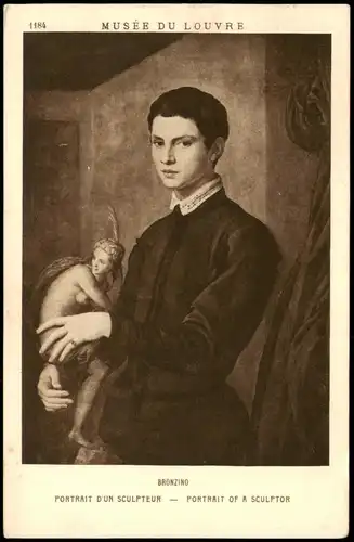 Künstlerkarte BRONZINO PORTRAIT OF A SCULPTOR (MUSÉE DU LOUVRE) 1955