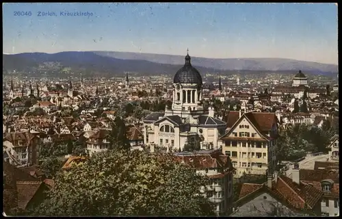 Ansichtskarte Zürich Panorama-Ansicht Blick zur Kreuzkirche 1923