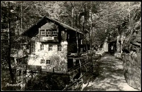Ansichtskarte Rathen Amselfall (Elbsandsteingebirge) mit Gaststätte 1966