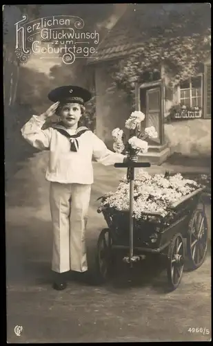 Glückwunsch Geburtstag Birthday; Junge mit Matrosen Mütze der Hohenzollern 1918