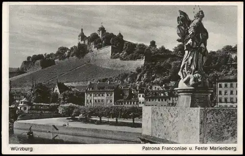 Ansichtskarte Würzburg Patrona Franconiae u. Feste Marienberg 1940