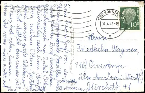 Konstanz Partie a.d. Uferstraße mit Insel-Hotel u. Münster 1957