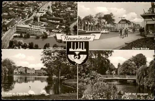 Neumünster Mehrbild-AK mit Kieler Brücke, Luftaufnahme, Teich Anlagen 1965