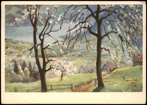 Ansichtskarte  Stimmungsbild: Frühling - Künstlerkarte 1939  gel Stempel Basel