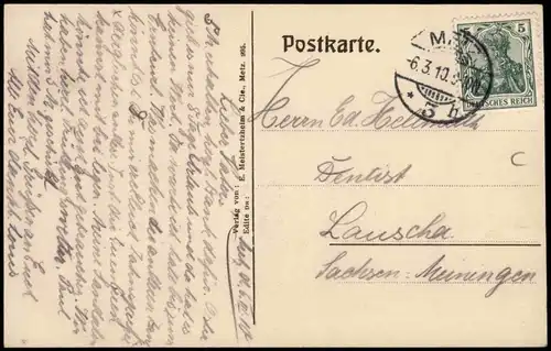 CPA Metz Springbrunnen Esplanade   1910 ab Stempel METZ (nach Lauscha)