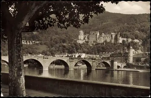 Ansichtskarte Heidelberg Blick a. Brücke und Schloss im Hintergrund 1960