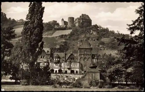 Ansichtskarte Bacharach Partie in den Rheinanlagen mit Burg Stahleck 1960