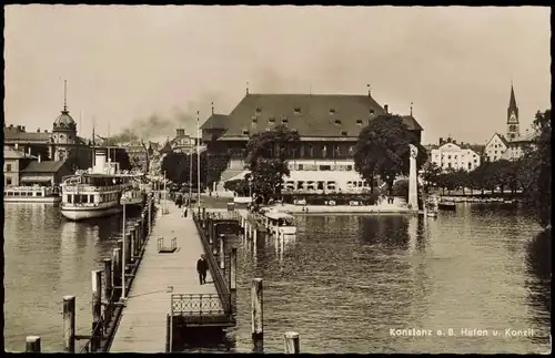 Ansichtskarte Konstanz Bodensee Schiff im Hafen u. Konzil 1964