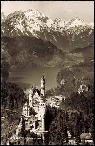 Schwangau Schloss Neuschwanstein mit Berg-Panorama aus d. Vogelschau 1957