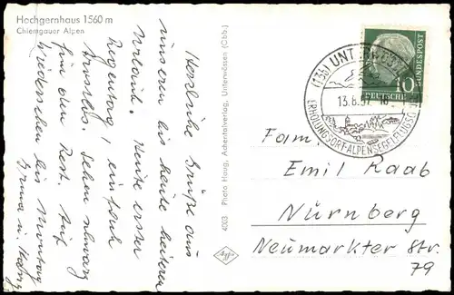 Ansichtskarte Marquartstein Hochgernhaus Chiemgauer Alpen Hochgern 1957