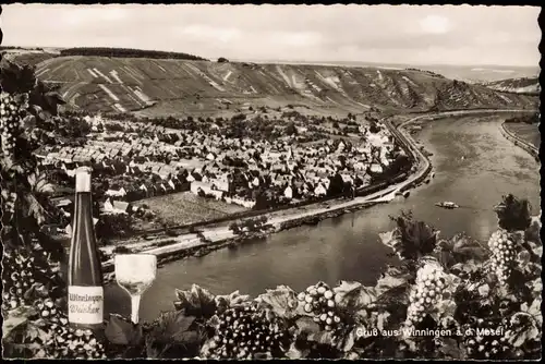Ansichtskarte Winningen Panorama-Ansicht Ort und Wiege der Winzerfeste 1960