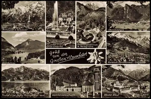 Ansichtskarte .Bayern Mehrbildkarte Gruss von der Großen Alpenfahrt 1955