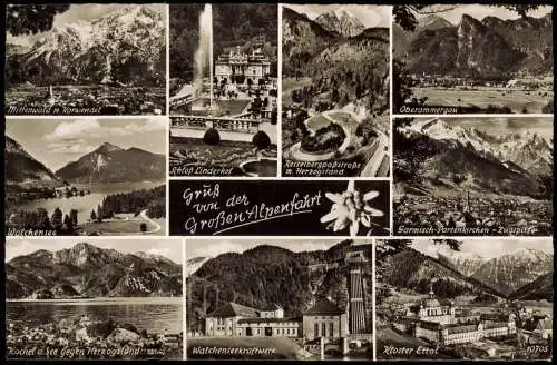 Bayern Mehrbildkarte Gruss von der Großen Alpenfahrt 1955