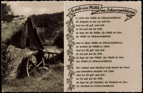 .Baden-Württemberg Schwarzwald (Mittelgebirge) Text Gedicht mit Mühle 1960