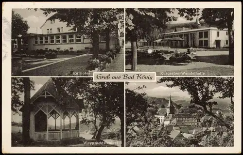 Bad König Mehrbild-AK mit Kurhotel, Wandelhalle, Weyprechtstempel 1960