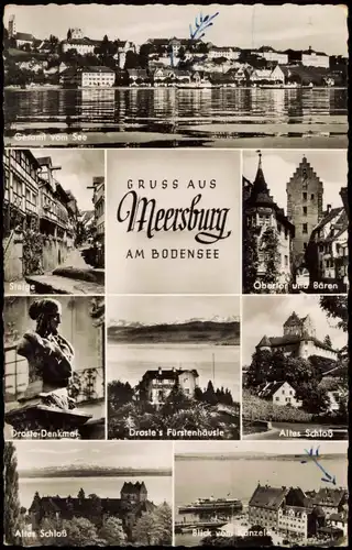 Meersburg Mehrbildkarte Ortsansichten, u.a. Bodensee, Steige, Obertor uvm. 1956