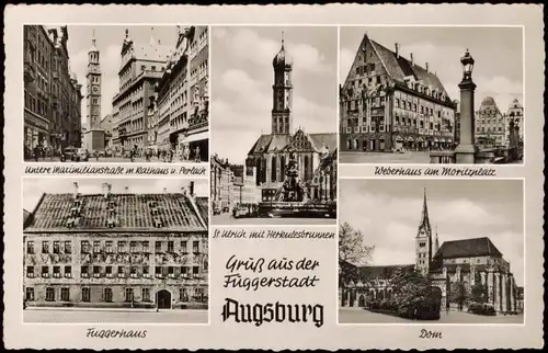Ansichtskarte Augsburg Mehrbild-AK mit Fuggerhaus, Dom, Weberhaus uvm. 1958